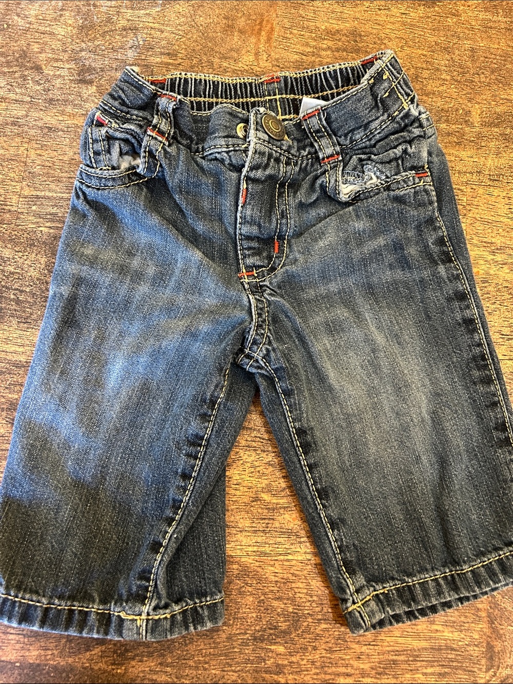 Old Navy Kids Dark Blue Denim Shorts with Red Stitching Details